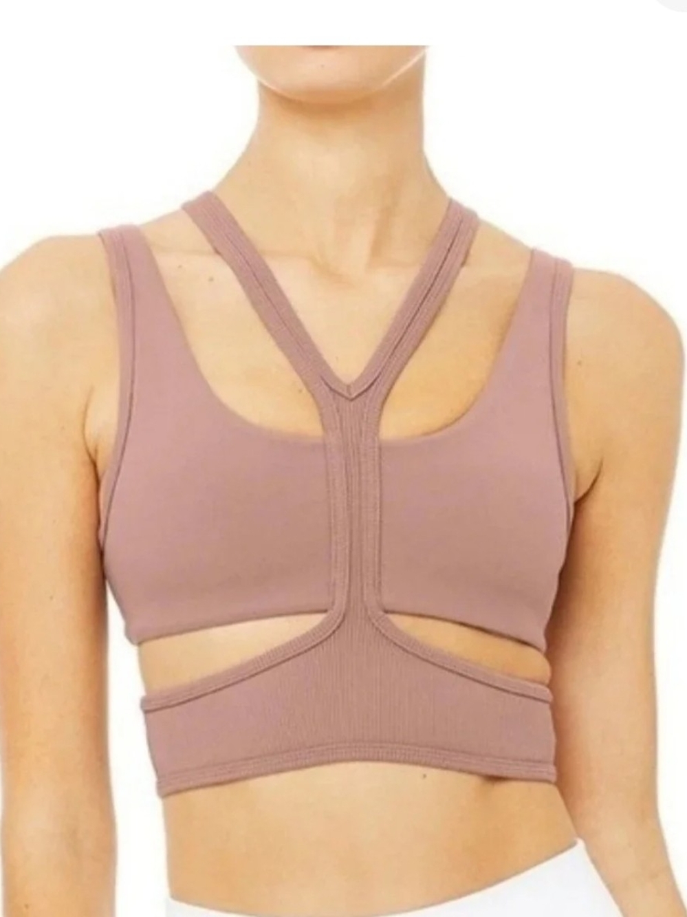 ALO Yoga TRACKIE BRA in Mauve Smoky Quartz Cutout Double-Strap Sports Bra